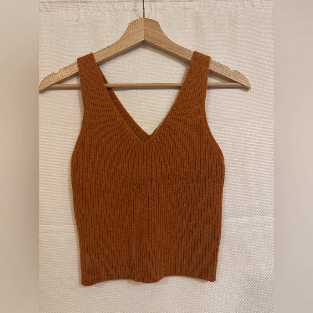WHITE + WARREN CASHMERE RIBBED TANK IN BURNT ORANGE